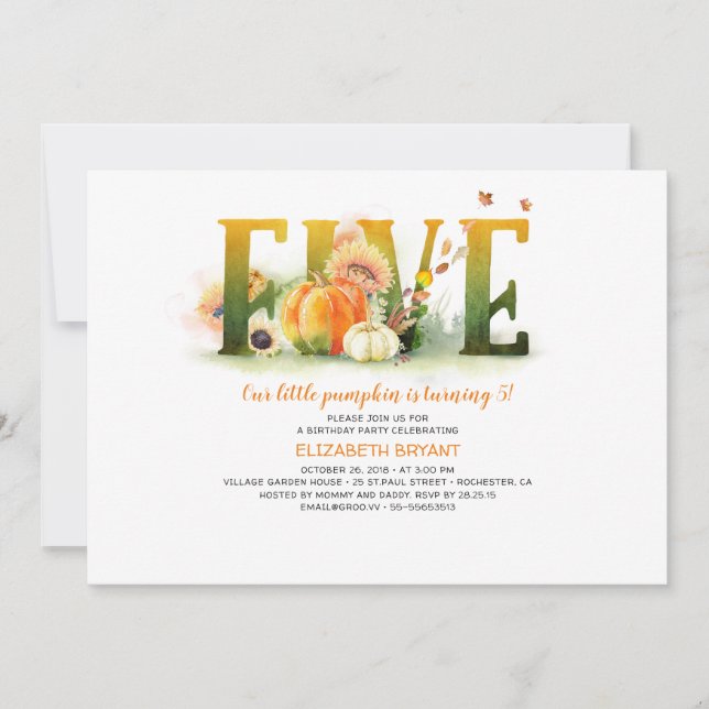 Invitation Petit Citrouille Automne 5e anniversaire Invitatio (Devant)