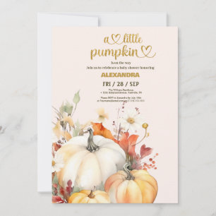 Invitation Petit citrouille automne aquarelle florale baby sh