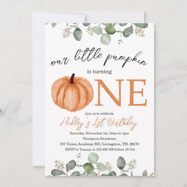 Invitation Petit Citrouille Automne / Automne 1er Anniversair (Devant)