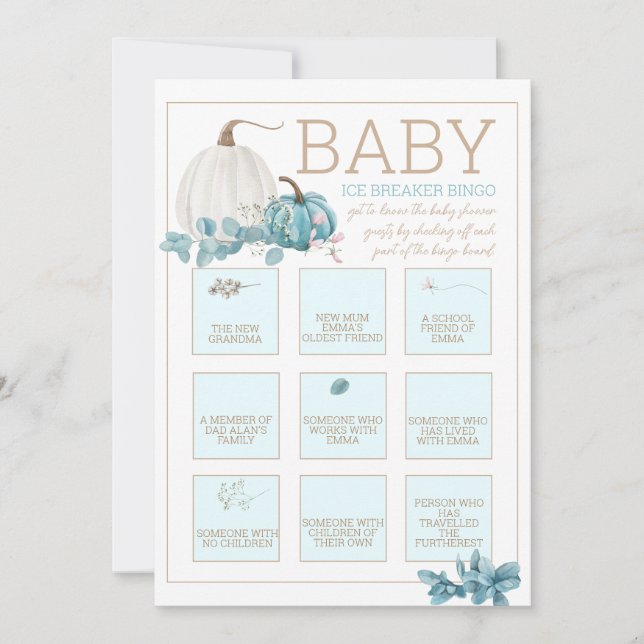Invitation Petit Citrouille Automne Baby shower Bingo brise g (Devant)