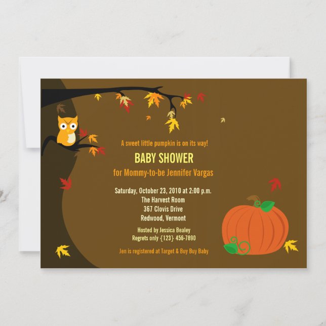 Invitation Petit Citrouille Automne Baby shower d'automne Inv (Devant)
