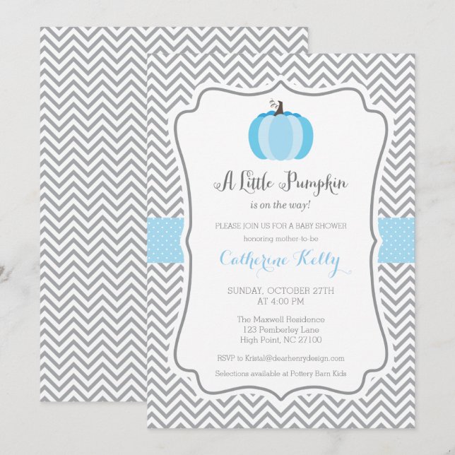 Invitation Petit Citrouille Automne Baby shower Invitation, G (Devant / Derrière)