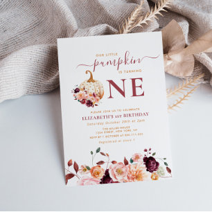 Invitation petit citrouille automne floral premier anniversai