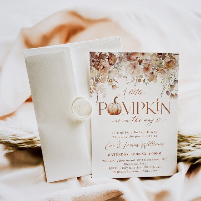 Invitation Petit Citrouille Automne Floral Russe Baby shower (Créateur téléchargé)