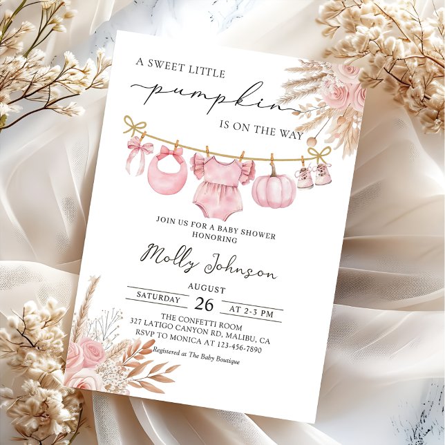 Invitation Petit Citrouille Baby Clothesline Baby shower d'au (Créateur téléchargé)