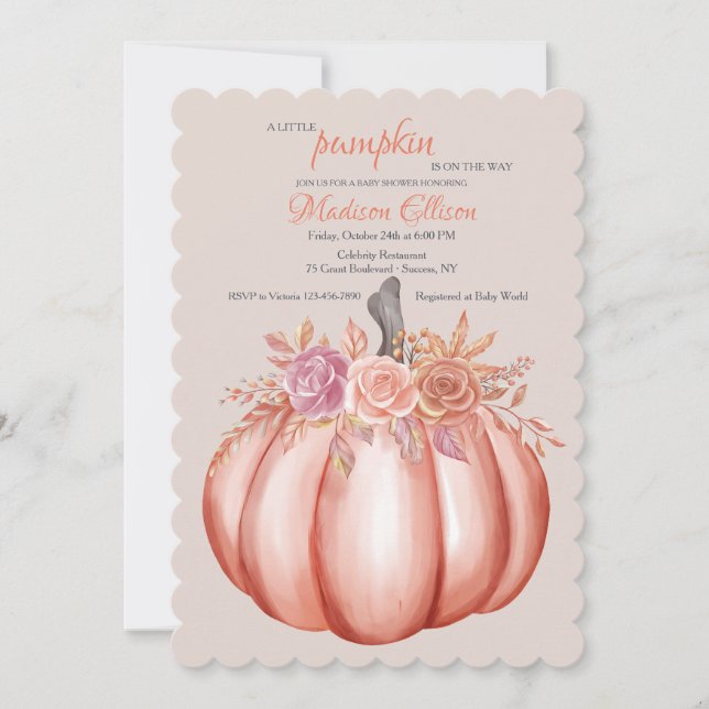 Invitation Petit Citrouille Baby Girl Douche (Devant)