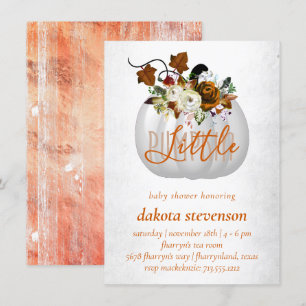 Invitation Petit Citrouille Baby shower Floral Orange Brûlé