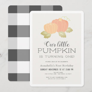 Invitation Petit Citrouille Beige Noir En vichy 1er anniversa