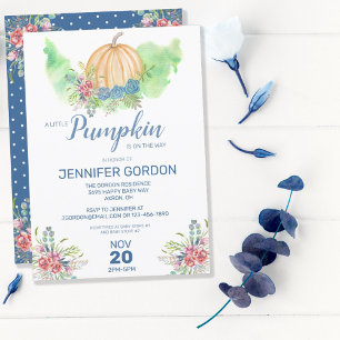 Invitation Petit Citrouille Blue Fall Floral Boy Baby shower