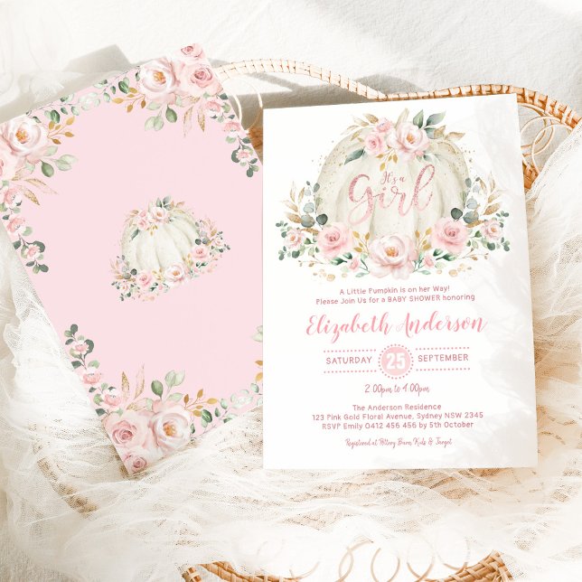 Invitation Petit Citrouille Blush Rose Baby shower Floral or  (Créateur téléchargé)
