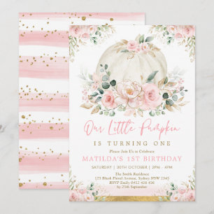 Invitation Petit Citrouille Blush rose Floral Automne Anniver