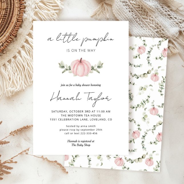 Invitation Petit Citrouille Citrouille rose sur le Baby showe (Créateur téléchargé)