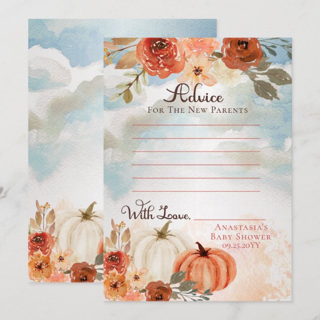 Invitation Petit Citrouille | Conseils de Baby shower pour fi (Devant / Derrière)
