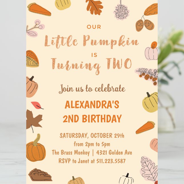Invitation Petit Citrouille deux ans Halloween 2e anniversair (Halloween-2nd-Birthday-Invitation-little-pumpkin-turning-two-1)