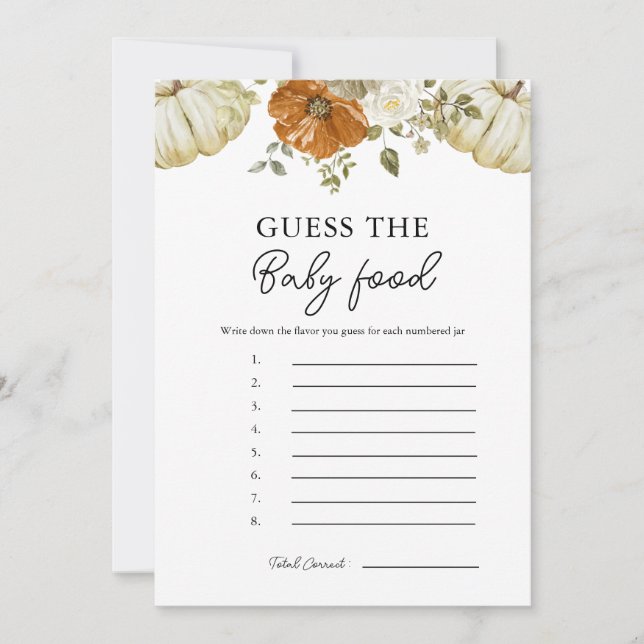 Invitation Petit Citrouille Devine Le Baby Food Game Card (Devant)