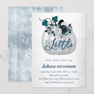 Invitation Petit Citrouille   Dusty Blue Floral Baby shower