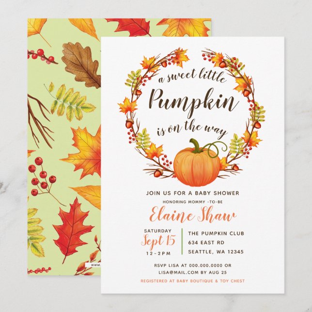 Invitation petit citrouille en baby shower d'automne (Devant / Derrière)