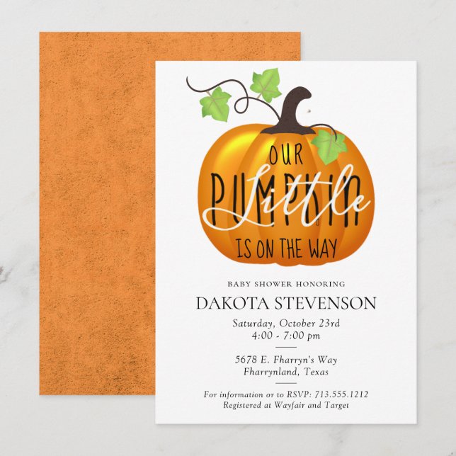 Invitation Petit Citrouille en chemin | Baby shower mignon (Devant / Derrière)