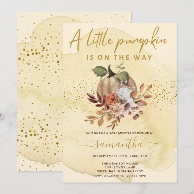 Invitation Petit Citrouille En Route Baby shower Automne (Devant / Derrière)