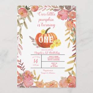 Invitation Petit Citrouille floral rustique automne premier a