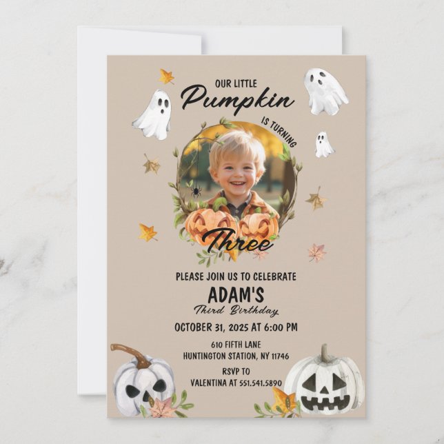 Invitation Petit Citrouille Halloween Anniversaire Photo Invi (Devant)