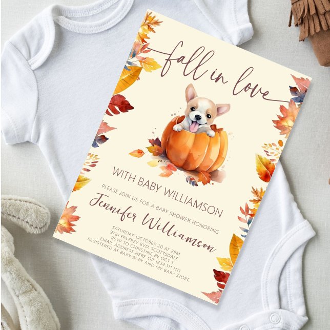 Invitation Petit Citrouille mignon chute dans le Baby shower  (Cute Little Pumpkin Puppy Fall Baby Shower Invitation
)