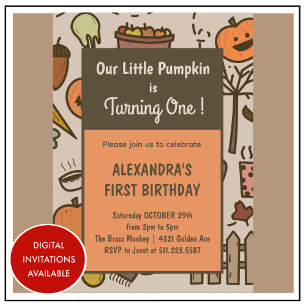 Invitation Petit Citrouille Orange Automne Halloween 1er anni