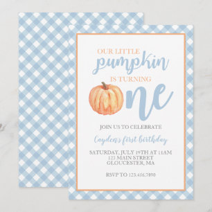 Invitation Petit Citrouille Pastel Bleu Automne Premier Anniv