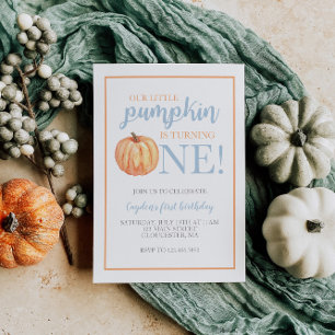 Invitation Petit Citrouille Pastel Bleu Automne Premier Anniv