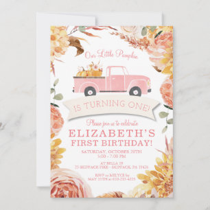 Invitation Petit CITROUILLE PINK Camion FILLE 1er anniversair