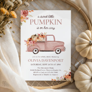 Invitation Petit Citrouille Pink Truck Automne Baby shower fi