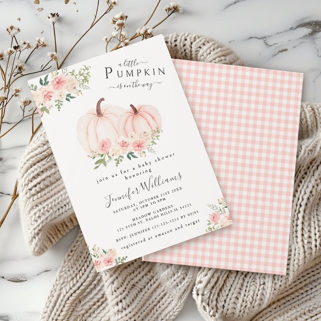 Invitation Petit Citrouille Rose Cute Floral Baby Girl Douche (Créateur téléchargé)