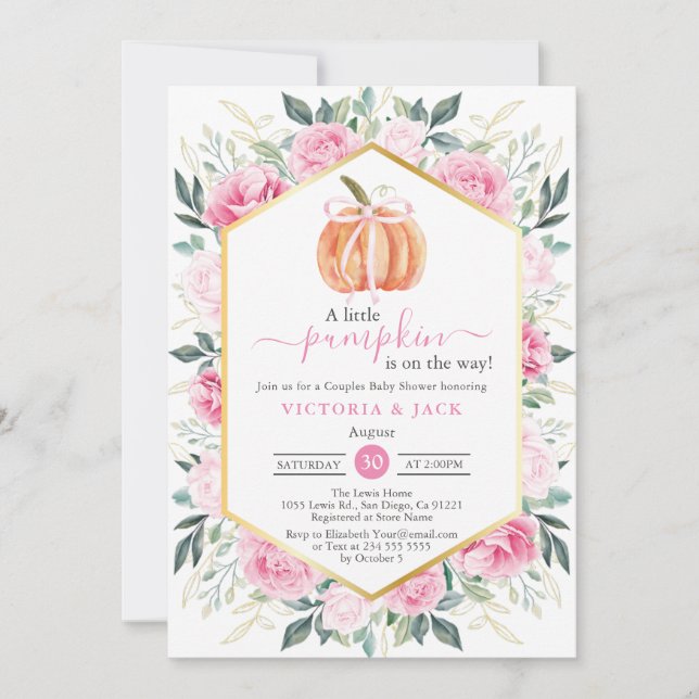 Invitation Petit Citrouille rose  Feuilles d'automne Baby sho (Devant)