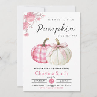 Invitation Petit Citrouille Rose Floral Baby Girl Douche