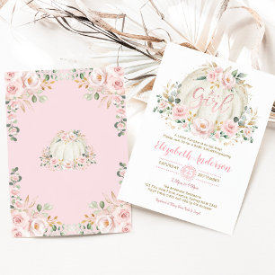Invitation Petit Citrouille Rose or Floral fille Baby shower