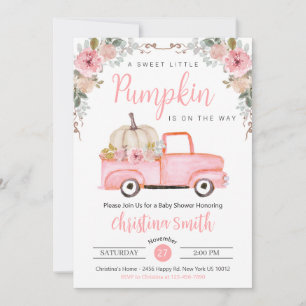 Invitation Petit Citrouille rose Rustique Camion bébé fille d