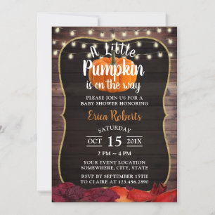 Invitation Petit Citrouille Rustique Automne Feuilles Baby sh