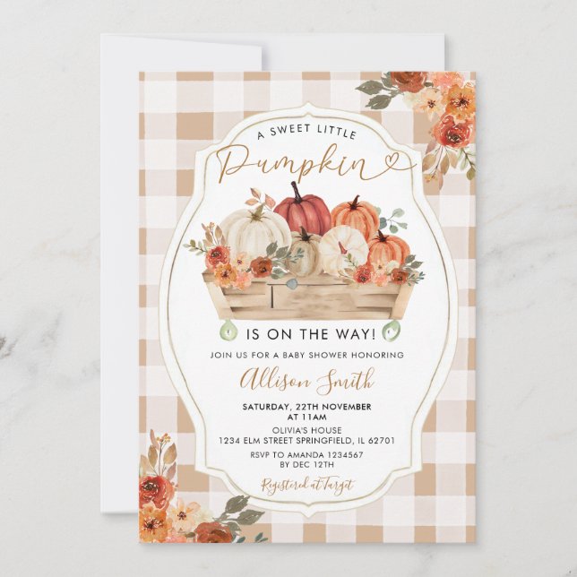Invitation Petit Citrouille Rustique En vichy Baby shower Flo (Devant)