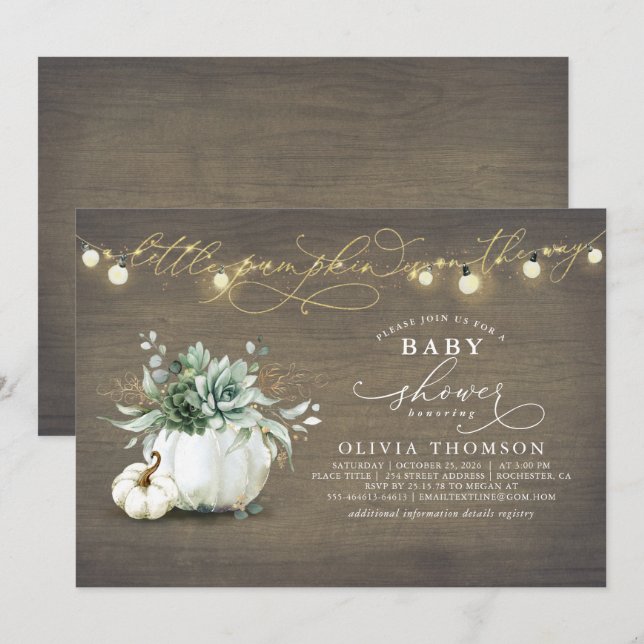 Invitation Petit Citrouille Succulents Baby shower d'automne  (Devant / Derrière)
