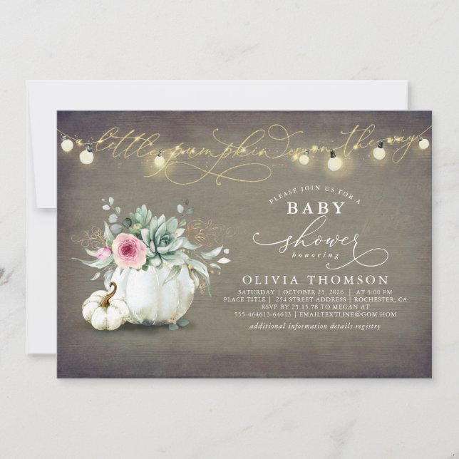 Invitation Petit Citrouille Succulents Baby shower d'automne  (Devant)