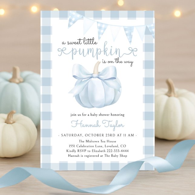Invitation Petit Citrouille sur le Baby shower Way Blue Bow (Créateur téléchargé)