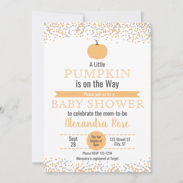 Invitation Petit Citrouille sur le chemin Baby shower (Devant)