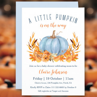 Invitation Petit Citrouille Sur Le Chemin Baby shower Blue Bo