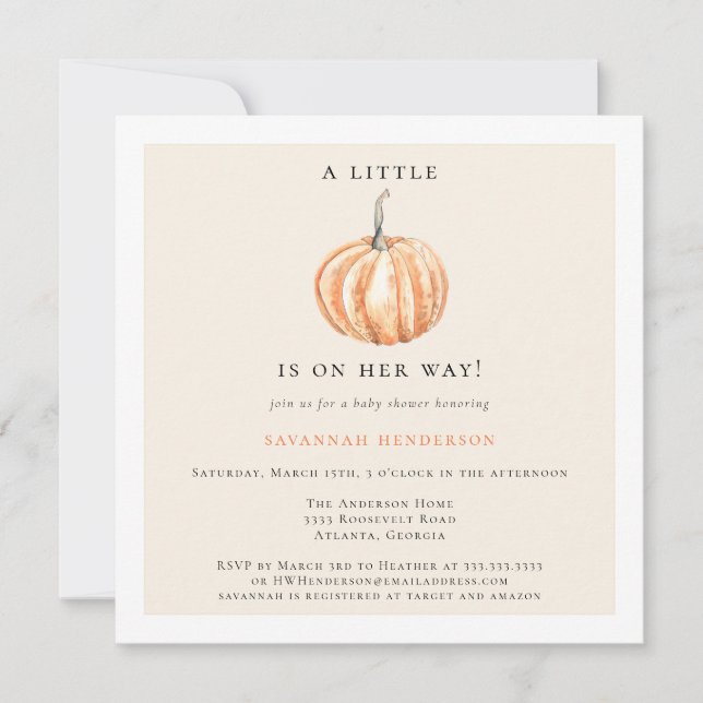 Invitation Petit Citrouille Sur Le Chemin Baby shower Fille (Devant)