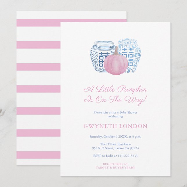 Invitation Petit Citrouille Sur Le Chemin Baby shower Fille R (Devant / Derrière)
