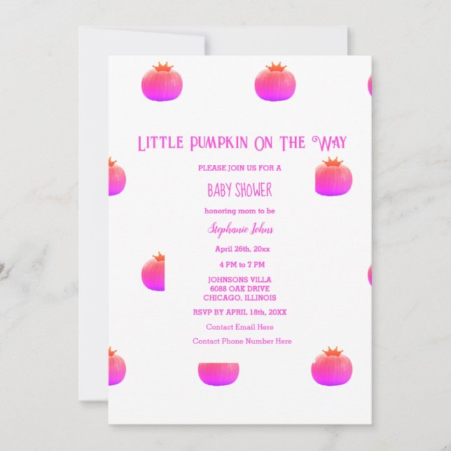 Invitation Petit Citrouille Sur Le Chemin Baby shower Fille R (Devant)