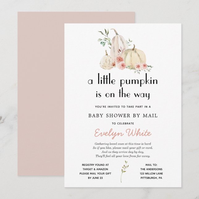 Invitation Petit Citrouille sur le chemin Baby shower par Mai (Devant / Derrière)