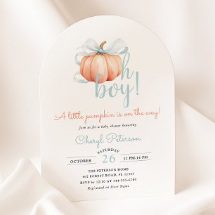 Invitation Petit Citrouille sur le chemin Blue Bow Boy Baby s