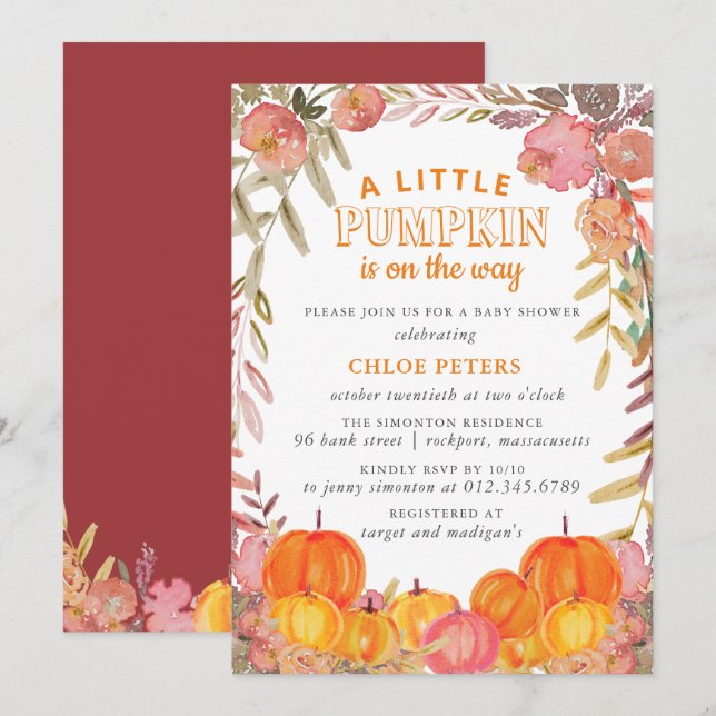 Invitation Petit Citrouille sur le chemin Chute Baby shower f (Devant / Derrière)