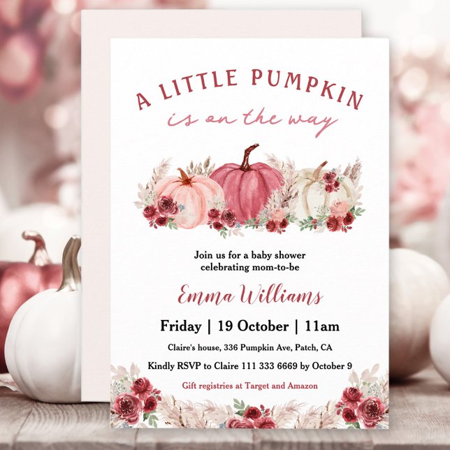 Invitation Petit Citrouille Sur Le Chemin Du Baby shower Mars (Little Pumpkin Is On The Way Marsala Baby Shower Invitation)